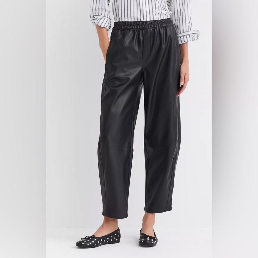 NWT LOFT Pull-on Barrel Pants in Faux Leather (S)